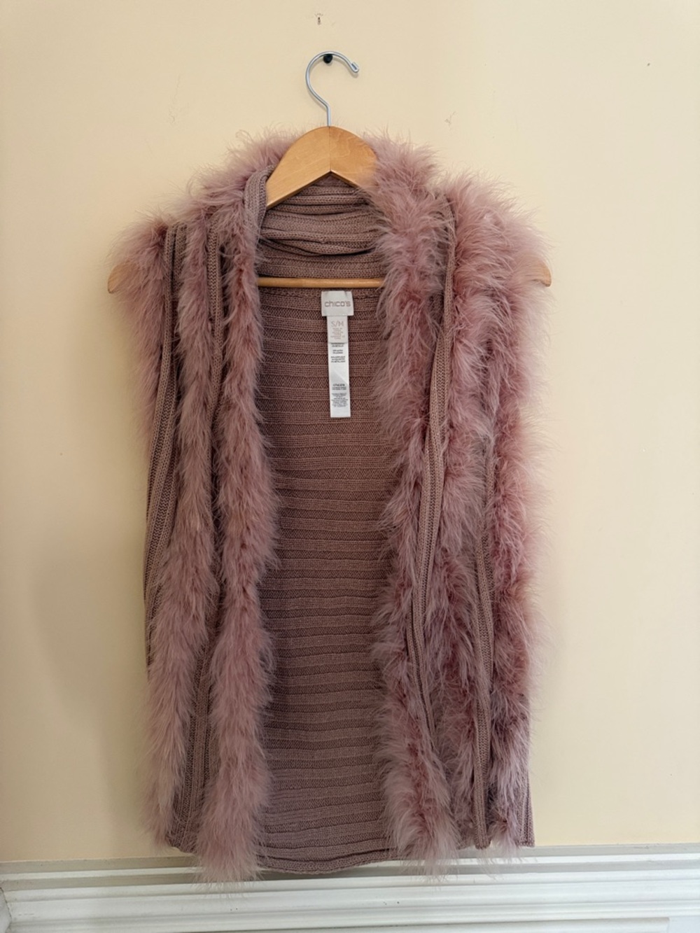 Chico's Feather-Front Ribbed Knit Vest in Mauve - Women's Size S/M